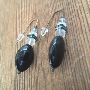 *Black Ladies Frosted Beaded Earrings, Handmade Ladies Earrings